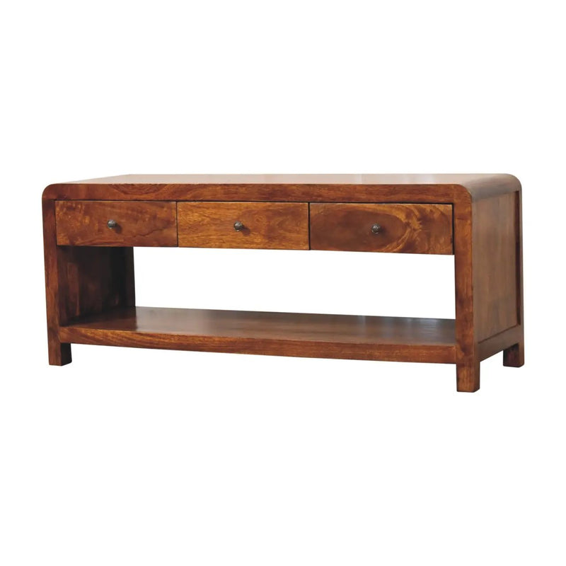 Solid Wood Aspen Media Unit, 3-Drawers, Open Slot, Chestnut by HouseOfZazla