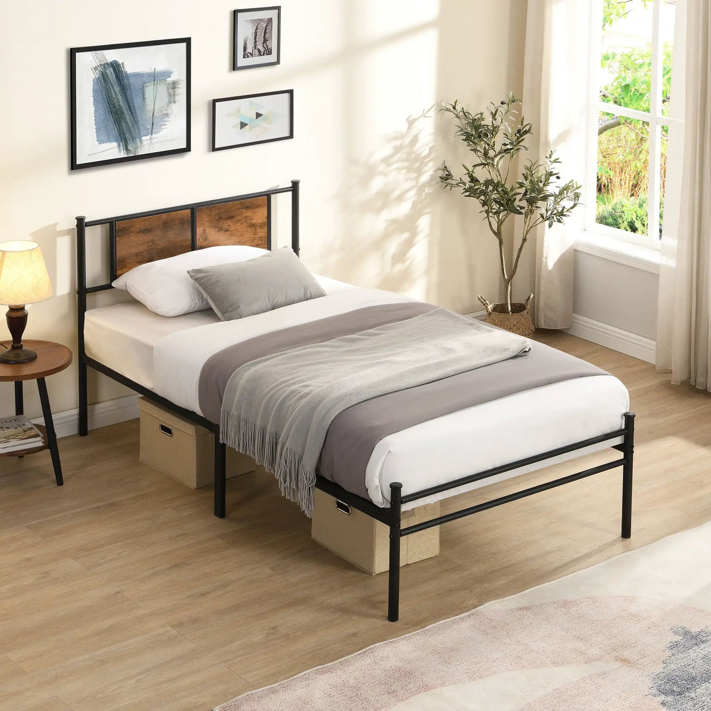 Modern Metal Bedframe With Headboard, Durable Steel Structure by HouseOfZazla