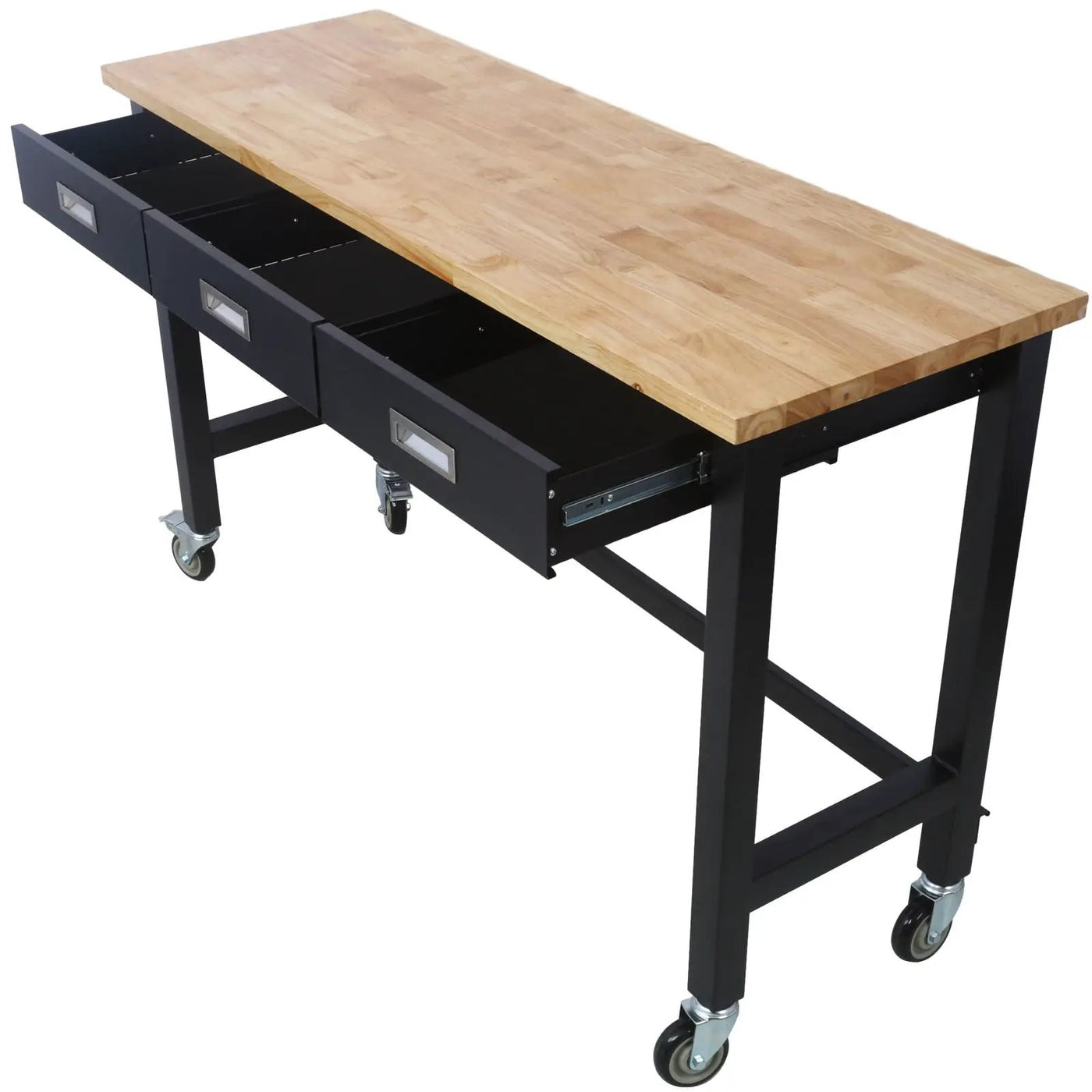 Work Bench, Workbench With Drawer Storage, Heavy Duty Bamboo Wood Work Table With Wheels For Garage Home Office by HouseOfZazla
