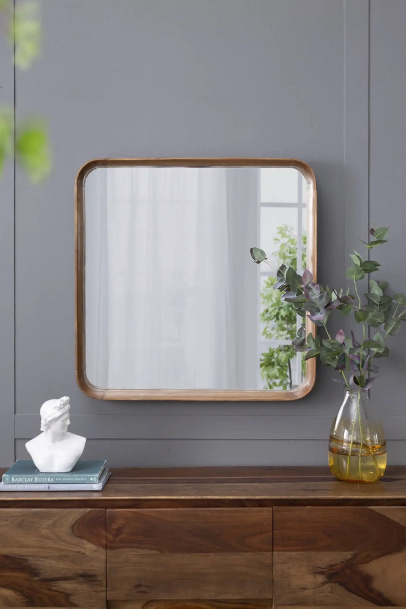 Square Mirror With Wood Frame, Wall Mirror For Living Room Bathroom Entryway - Brown by HouseOfZazla