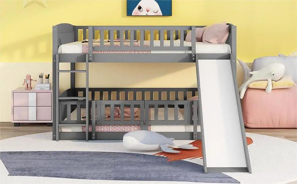 Low Bunk Bed With Slide, Fence And Ladder by Unique Piece Furniture