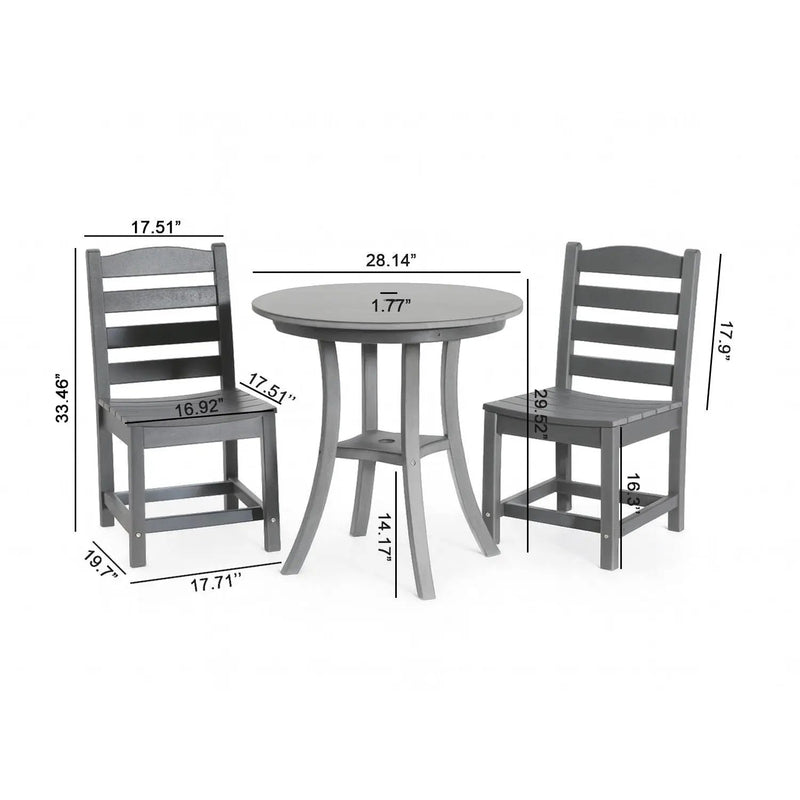 3 Piece Outdoor Dining Set, Round Patio Table With 2 Armless Chairs by HouseOfZazla