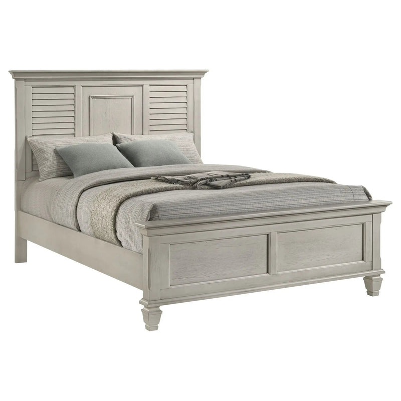 Franco Wood Queen Panel Bed Distressed White by Unique Piece Furniture