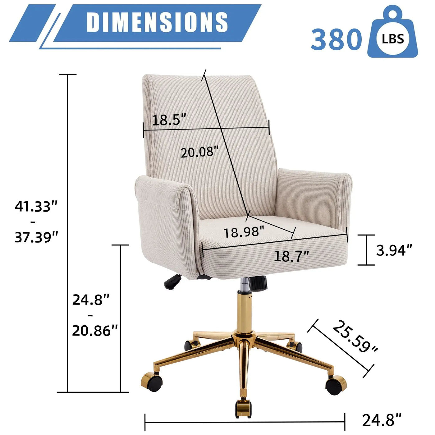 Ergonomic Mid-Back Office Chair With Striped Fabric by Unique Piece Furniture