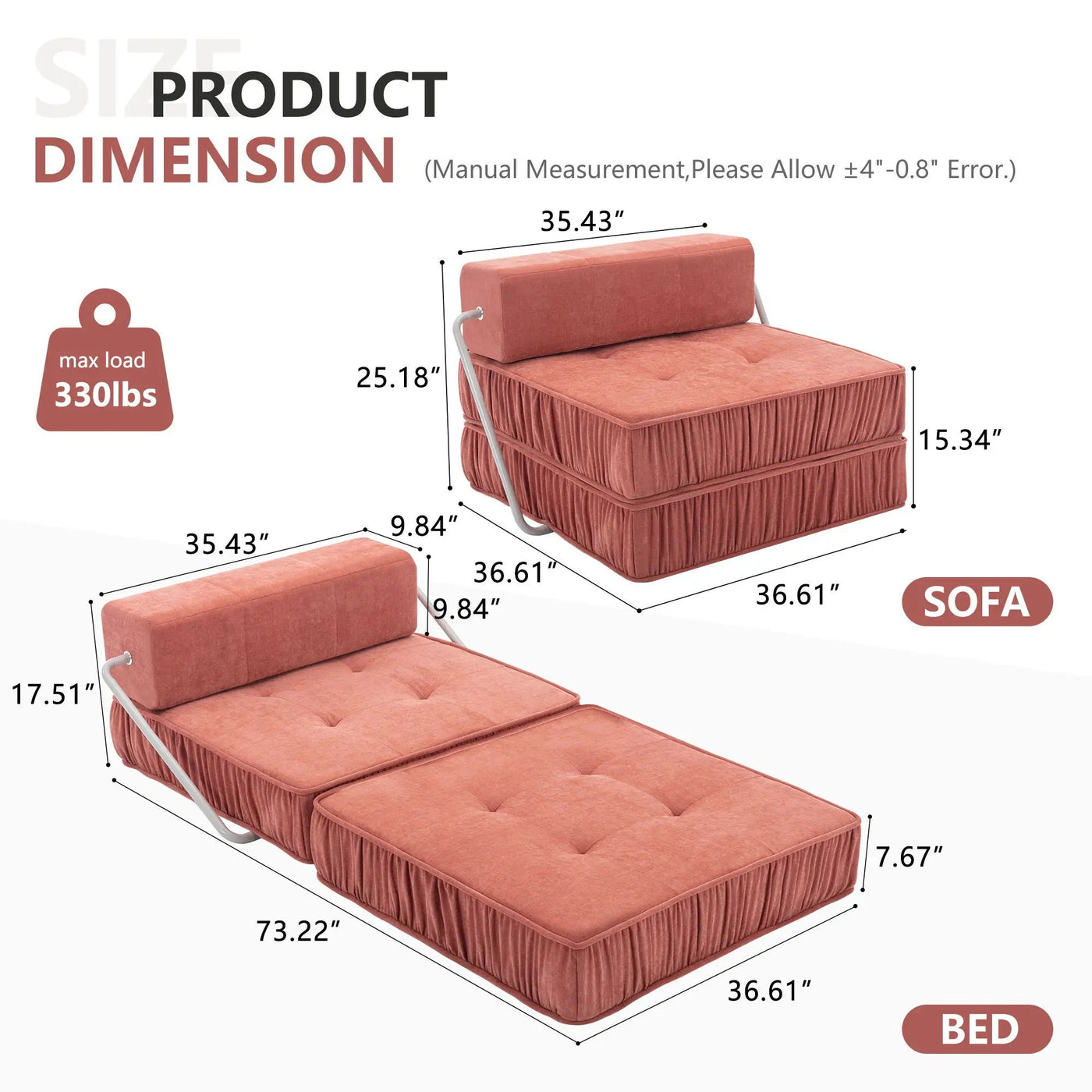 Folding Sofa With Removable Back Cushion, Convertible Futon Sleeper Chair by HouseOfZazla