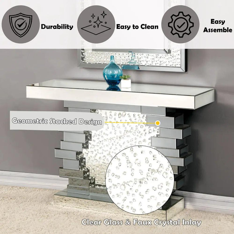 Nysa - 47" X 14" Console Table - Mirrored & Faux Crystals by Unique Piece Furniture