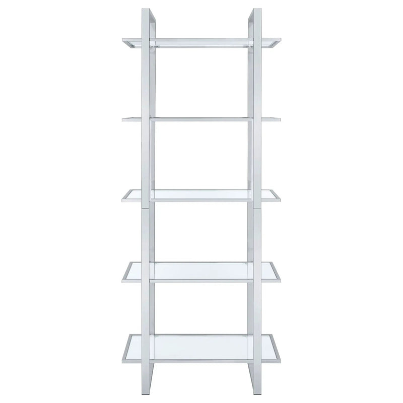 Hartford 79-inch 5-shelf Glass Bookshelf Chrome by Unique Piece Furniture