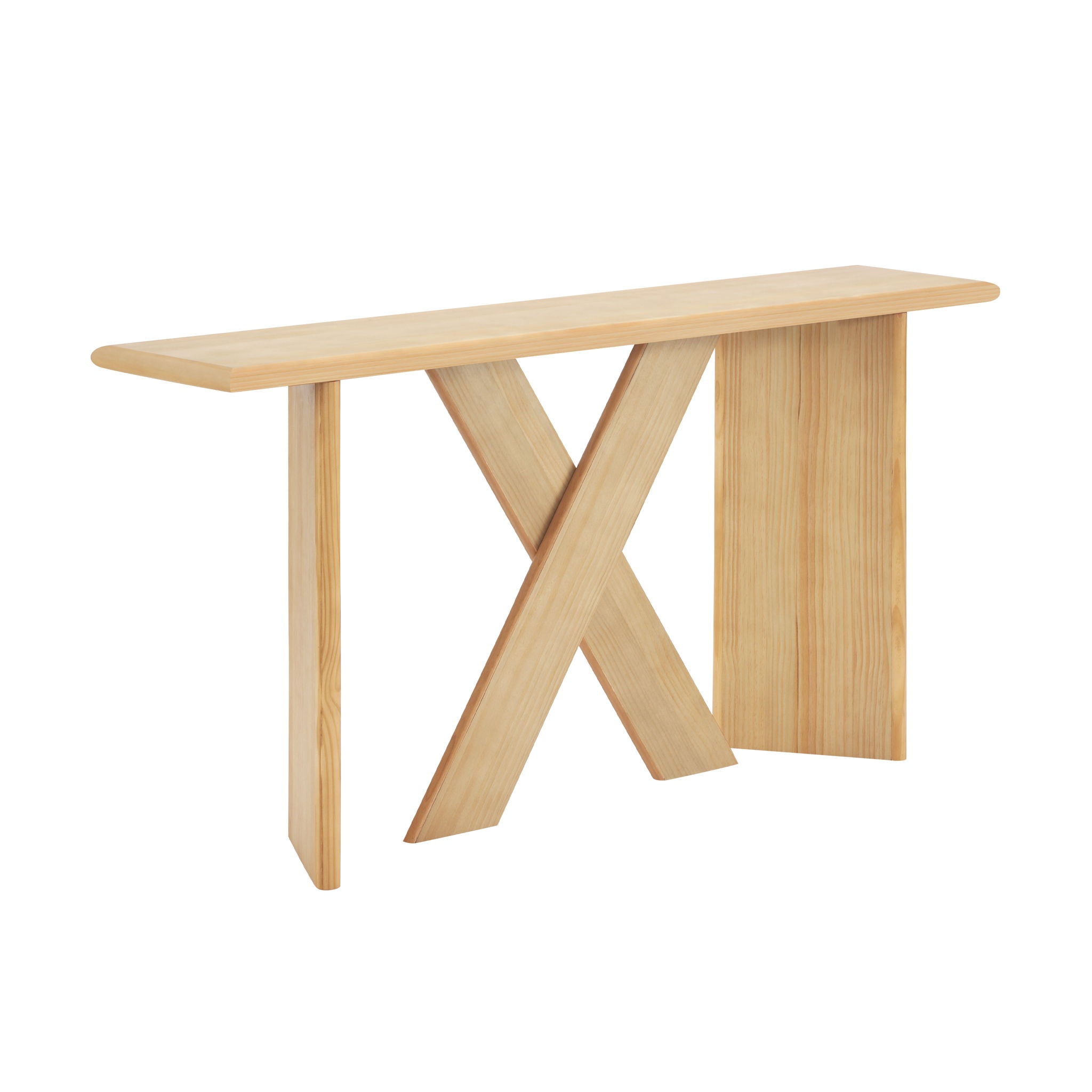 X-Frame Console Table, Angled Cross Leg Design, Rounded Edges - Natural by HouseOfZazla