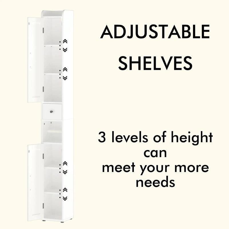 Slim Tall Bathroom Storage Cabinet With Adjustable Shelves, 2 Doors Freestanding Cabinet - White by HouseOfZazla