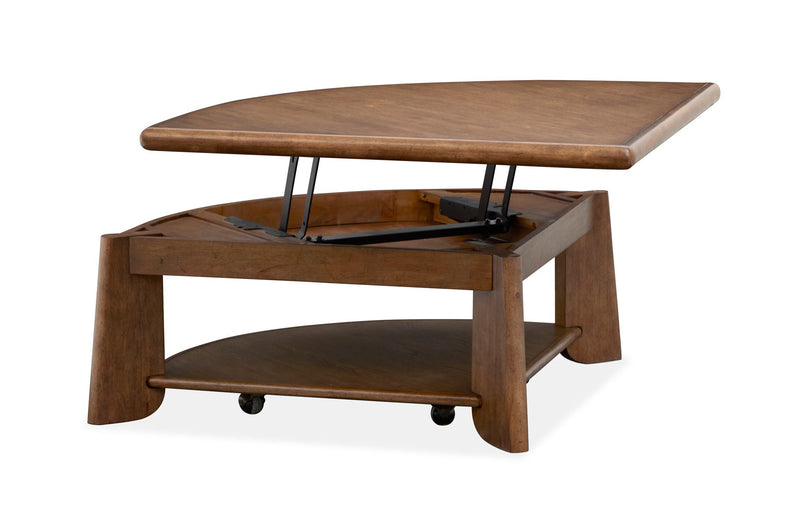Tanner - Pie Shaped Lift Top Cocktail Table With Casters - Tawny Brown, photo 6 of 7