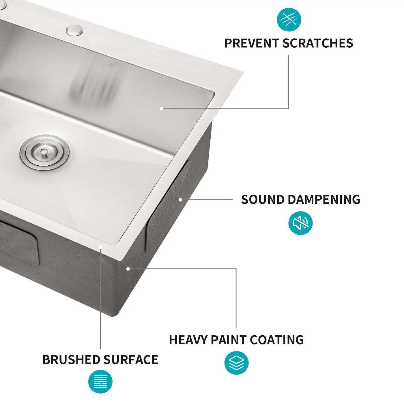 Drop In Kitchen Sink, 16 Gauge Stainless Steel, Single Bowl, Topmount Basin by HouseOfZazla
