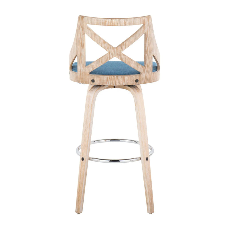 Charlotte - Farmhouse Fixed Height Bar Stool With Swivel And Round Footrest (Set of 2) by HouseOfZazla