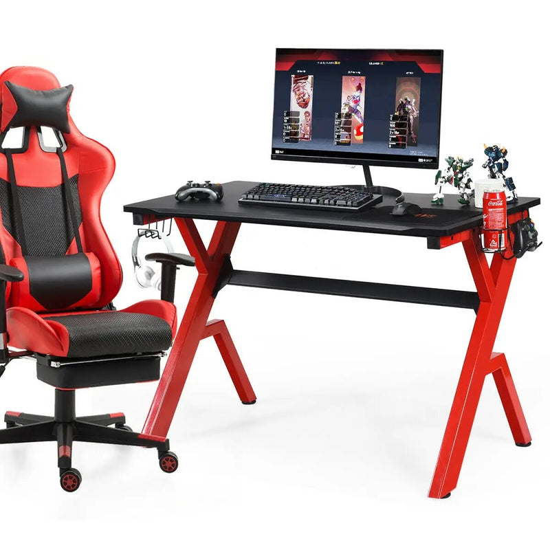 Ergonomic Gaming Desk with Carbon Fiber Surface and R-Shape Steel Frame by DirectDeals