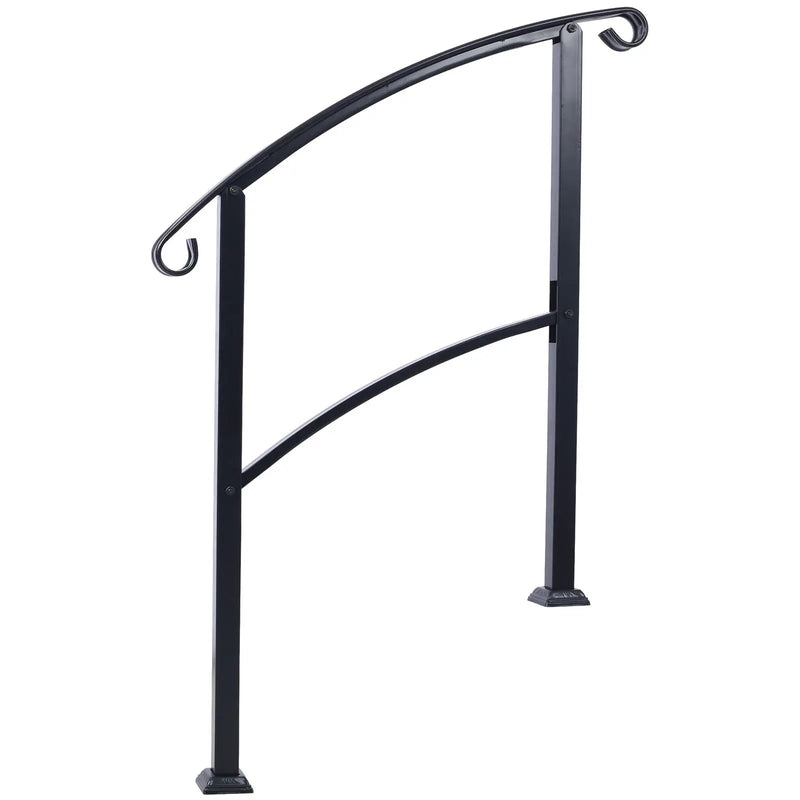 Handrails For Outdoor Steps, Fit 1 Or 3 Steps Outdoor Stair Railing, Flexible Front Porch Hand Rail, Transitional Handrails For Concrete Steps Or Wooden Stairs - Black by HouseOfZazla
