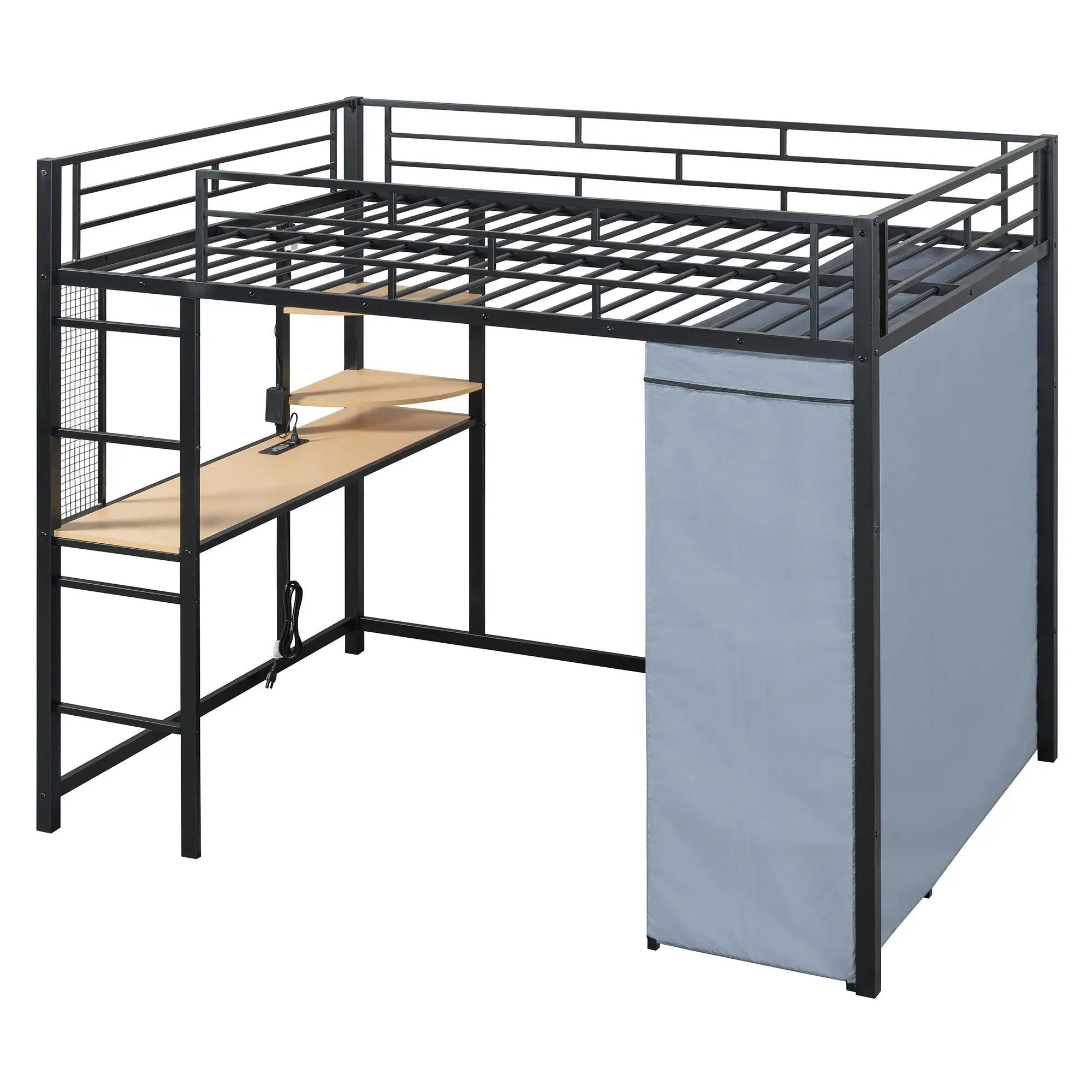Loft Bed With Desk, Shelves, Power Outlet, LED Light And Wardrobe by HouseOfZazla