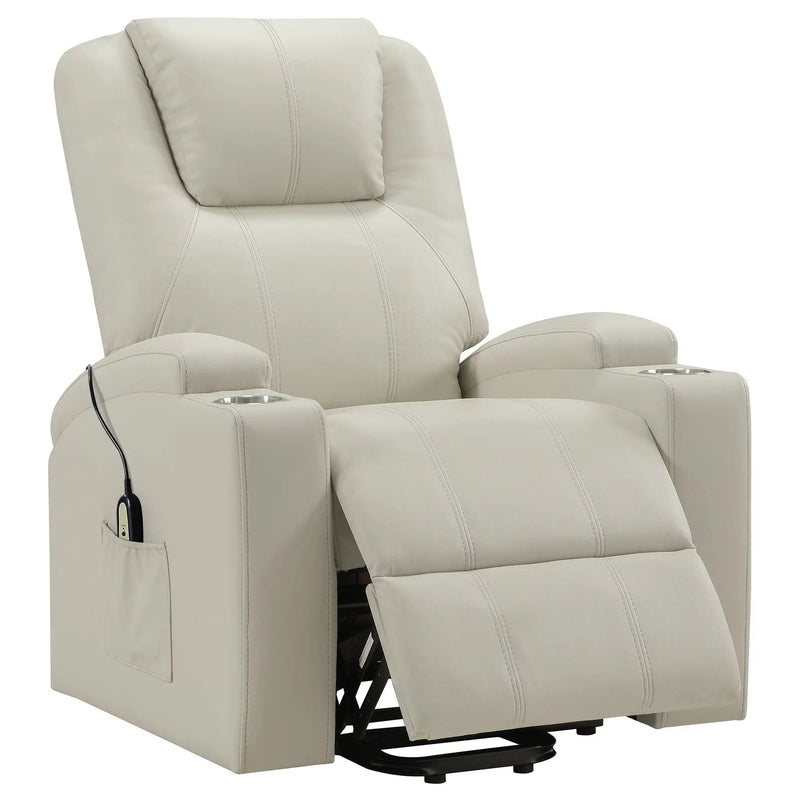 Armstrong Upholstered Power Lift Massage Recliner Ivory by Unique Piece Furniture