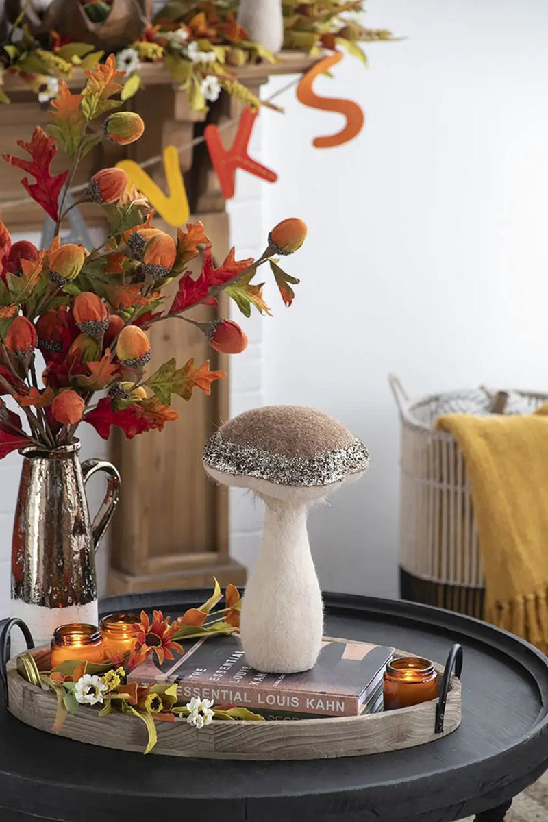 Mushroom Holiday Ornament, For Harvest Festival Fall Festival & Thanksgiving Table Decorations (Set of 2) - Beige / Light Brown by HouseOfZazla