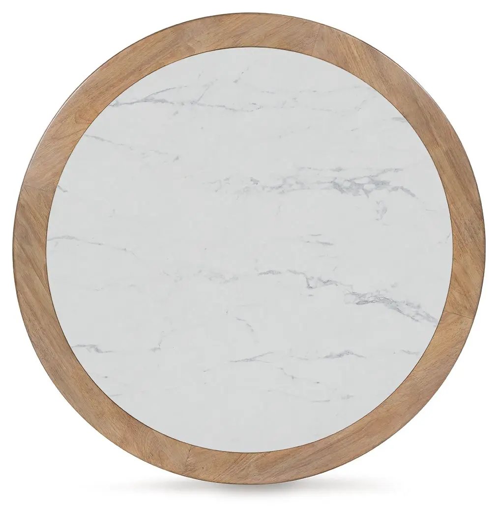 Camdill - Round Cocktail Table - Light Brown / White by Unique Piece Furniture