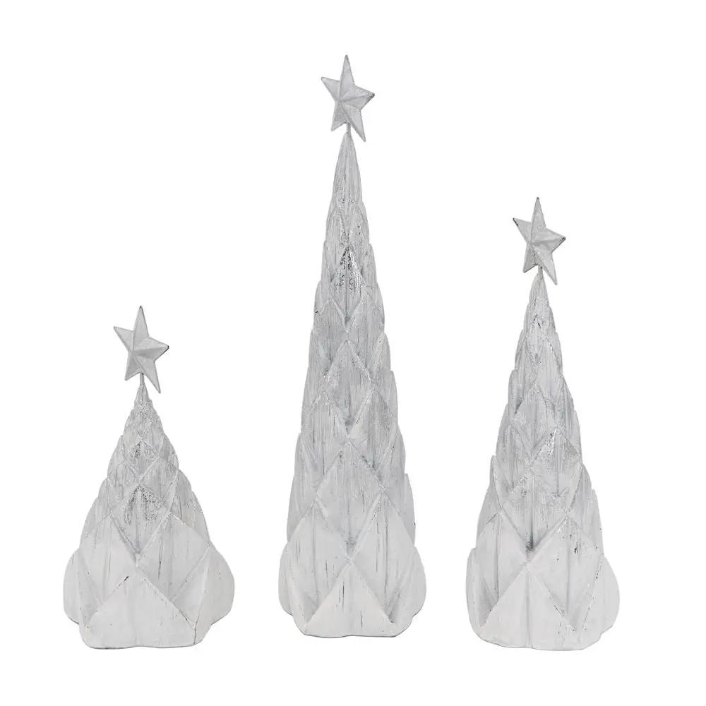 Resin / Foil Christmas Tree With Star Top (Set of 3) - White / Silver by Unique Piece Furniture