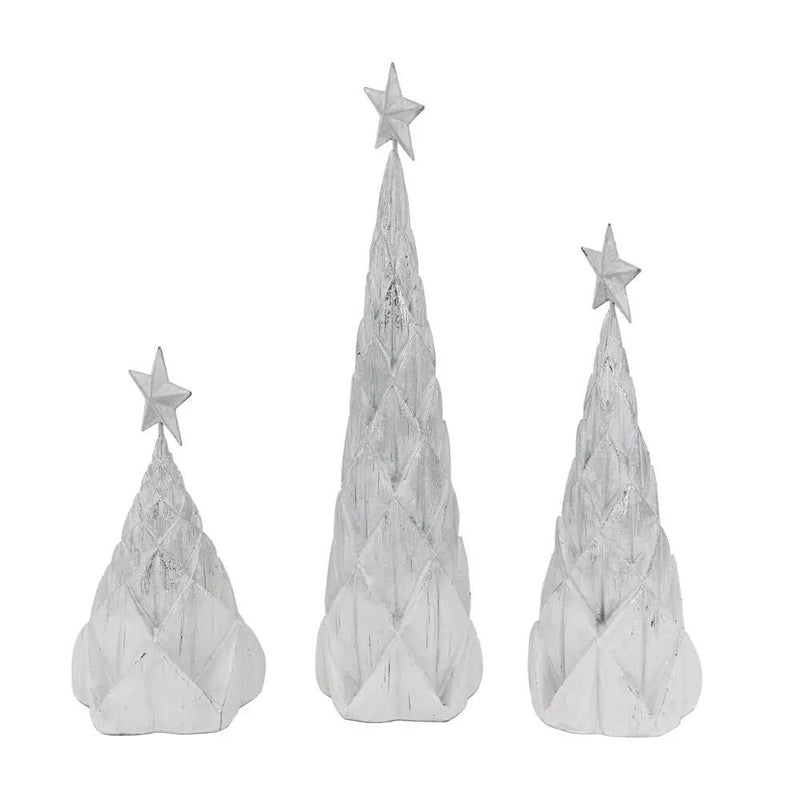 Resin / Foil Christmas Tree With Star Top (Set of 3) - White / Silver by Unique Piece Furniture