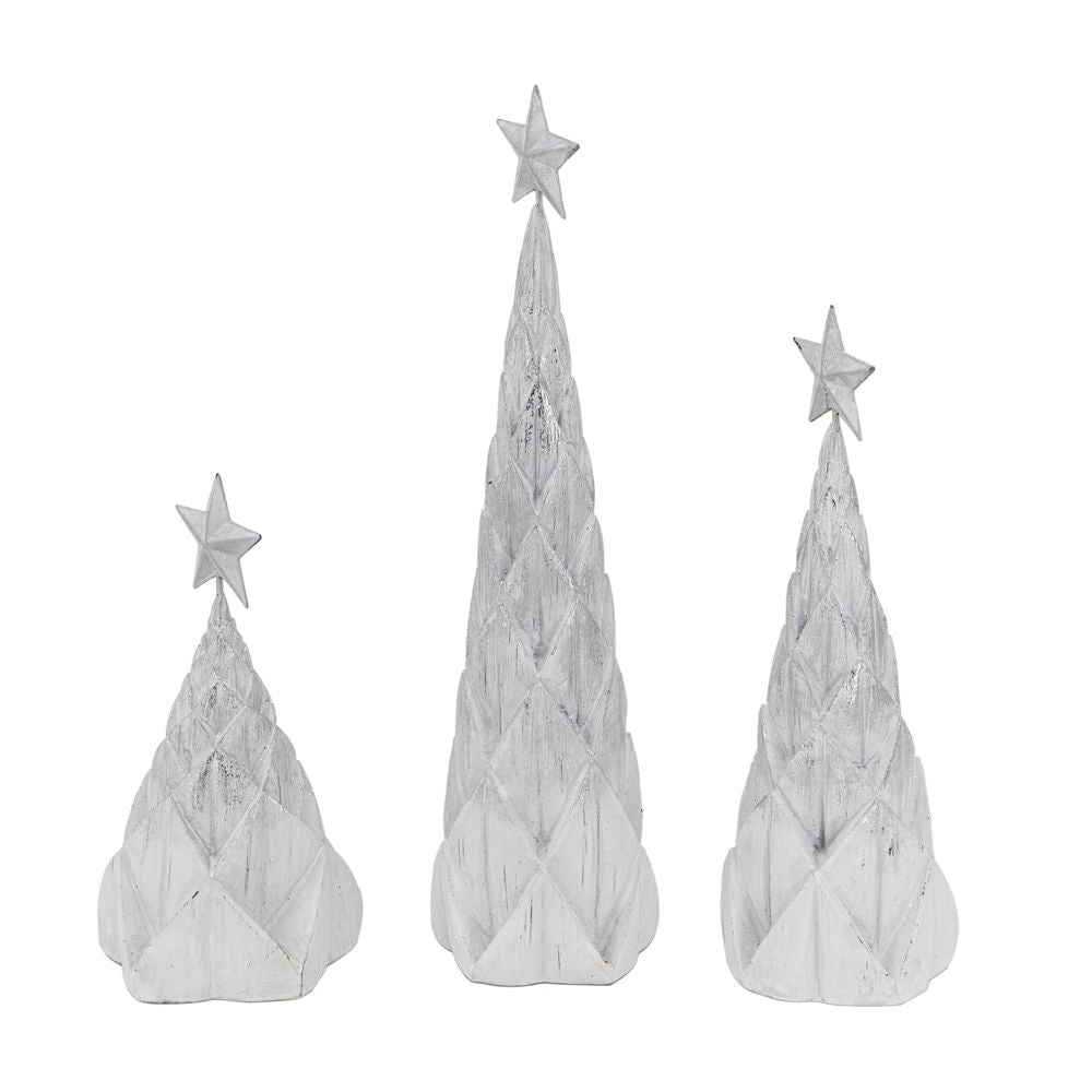 Resin / Foil Christmas Tree With Star Top (Set of 3) - White / Silver by HouseOfZazla