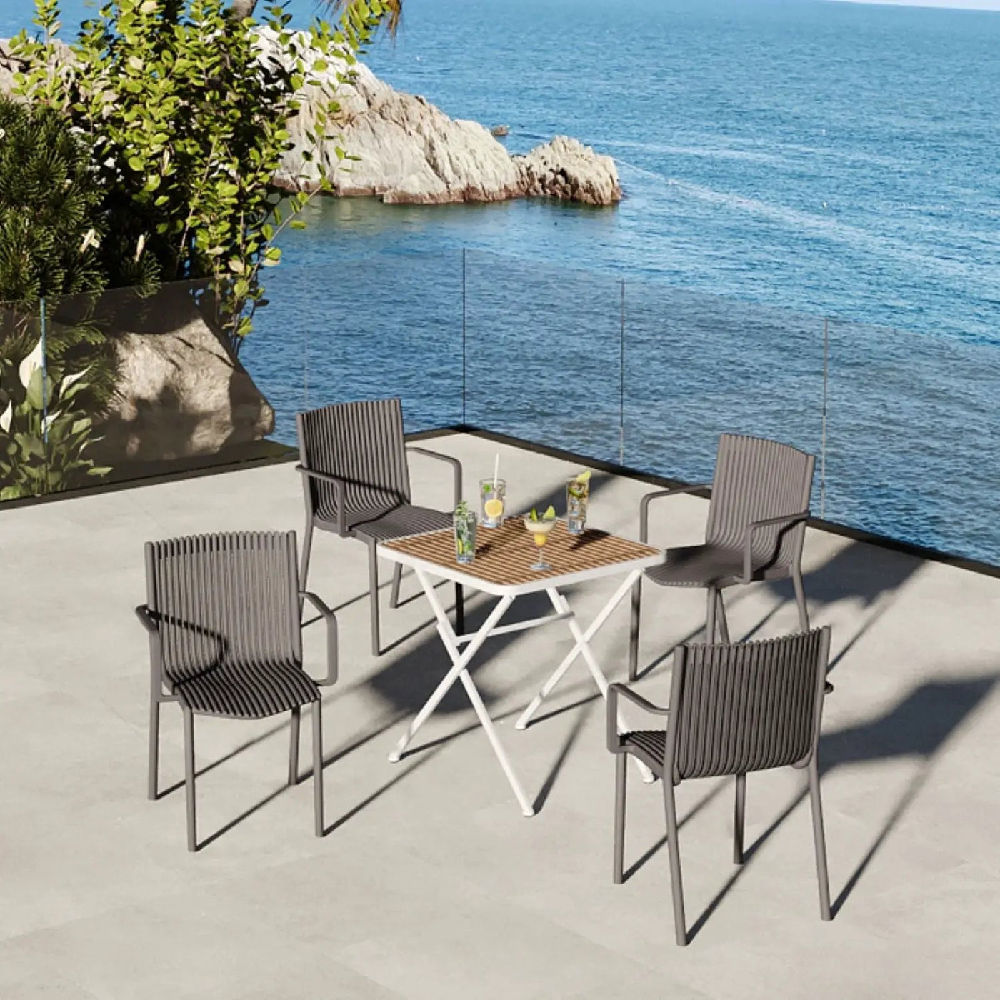 4 Modern Stackable Plastic Armchair Matched With Folding Square Table by HouseOfZazla