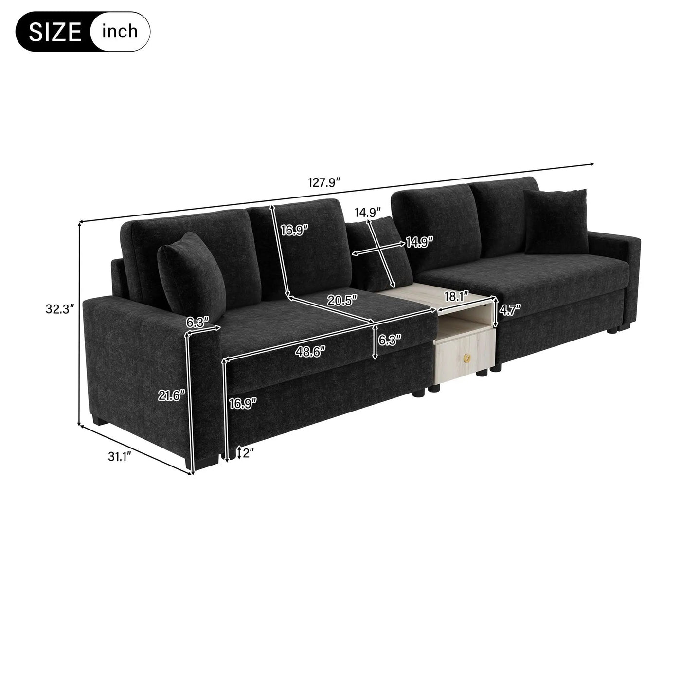 Modular Sofa Couch With Storage Armrest And Center Console by HouseOfZazla