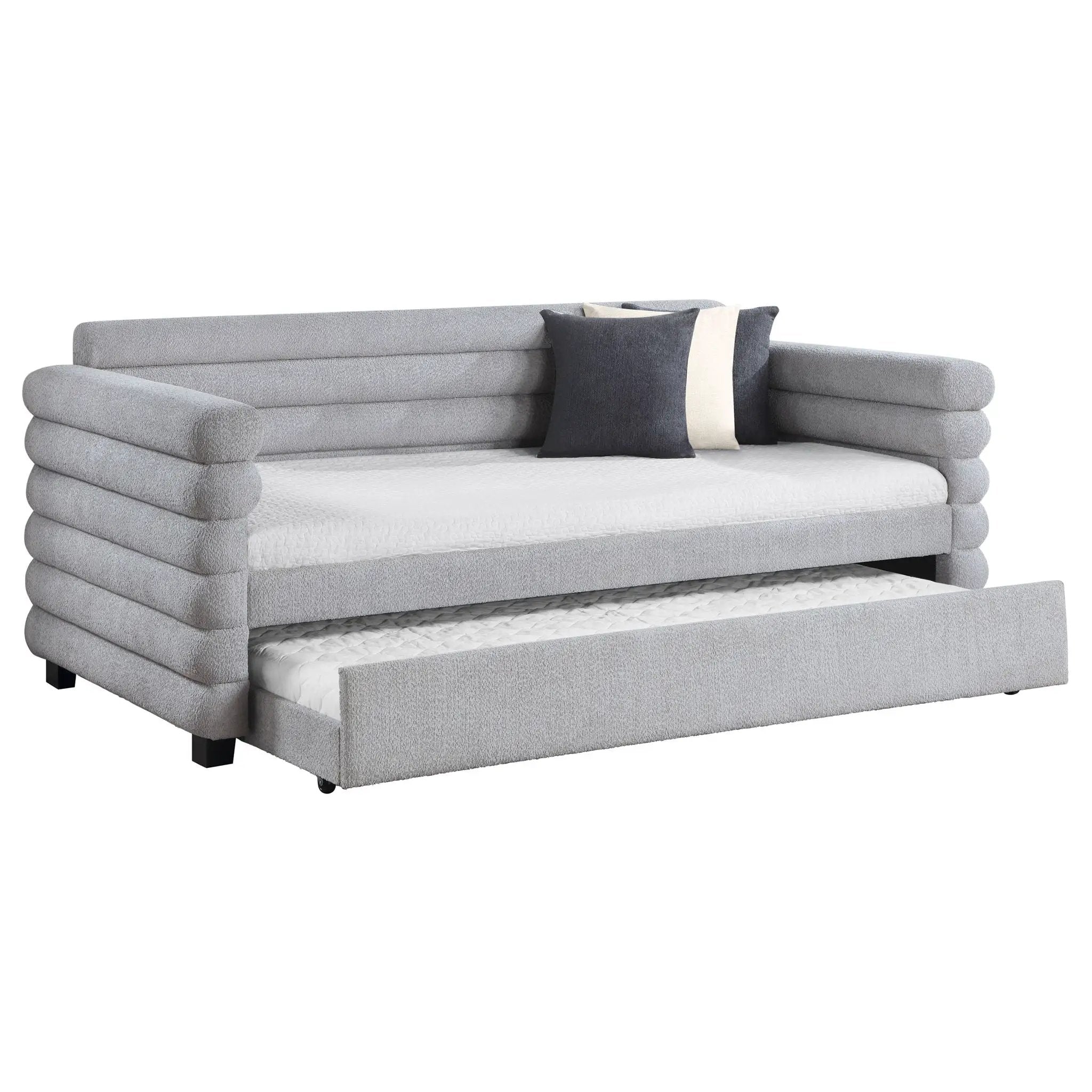 Patricia Boucle Upholstered Twin Day Bed with Trundle Grey by Unique Piece Furniture