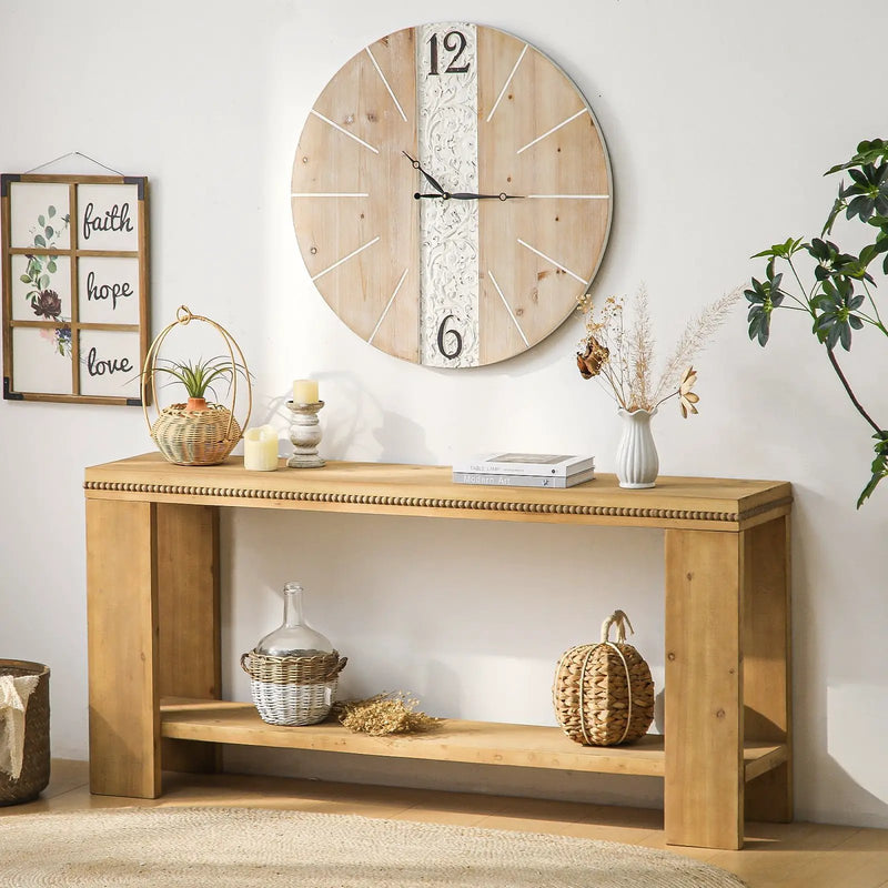 63" Boho Console Table with Storage Shelf – Rustic Farmhouse Sofa Table by HouseOfZazla