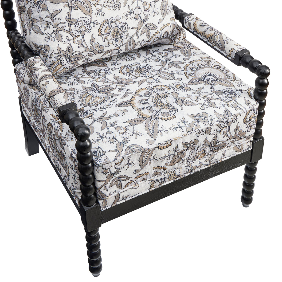 Belvoir Upholstered Spool Accent Chair with Turned Wood Frame - Floral, photo 4 of 8