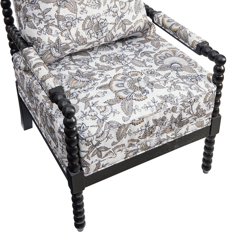 Belvoir Upholstered Spool Accent Chair with Turned Wood Frame - Floral, photo 4 of 8