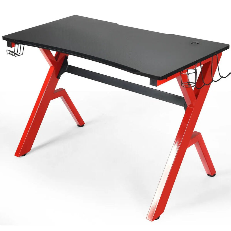 Ergonomic Gaming Desk with Carbon Fiber Surface and R-Shape Steel Frame by DirectDeals