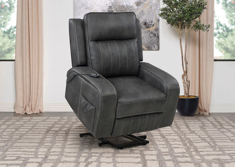 Raelynn Upholstered Power Lift Recliner Chair Grey by Unique Piece Furniture