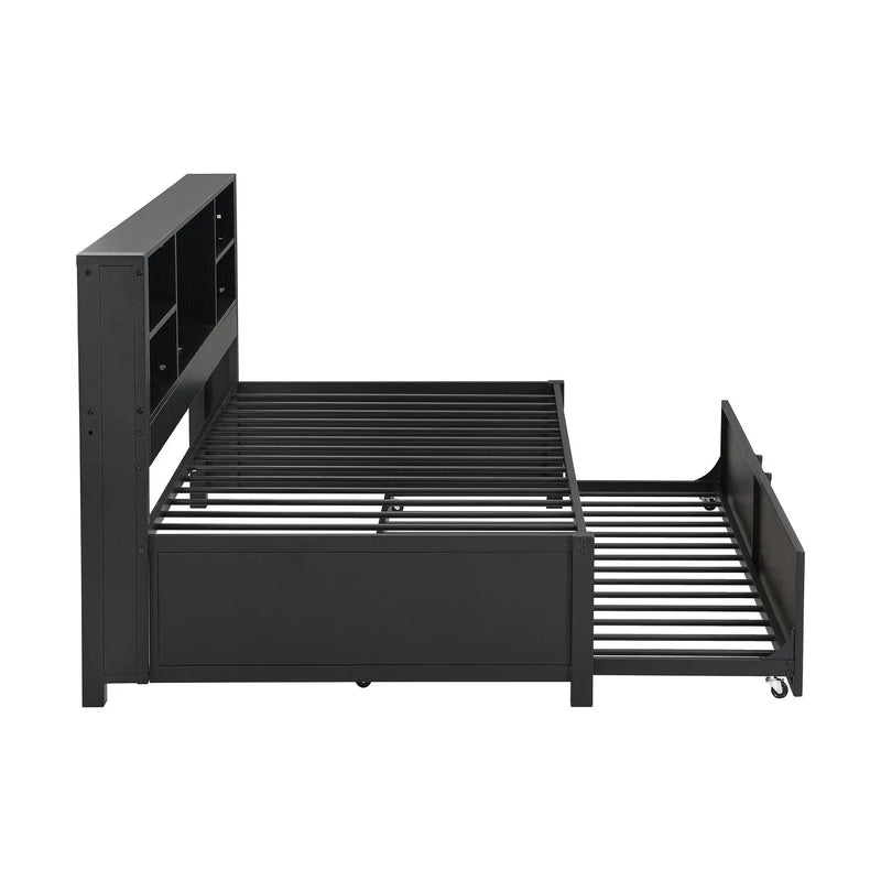 Industrial Metal Daybed With Trundle, Storage Shelves, USB Ports by HouseOfZazla