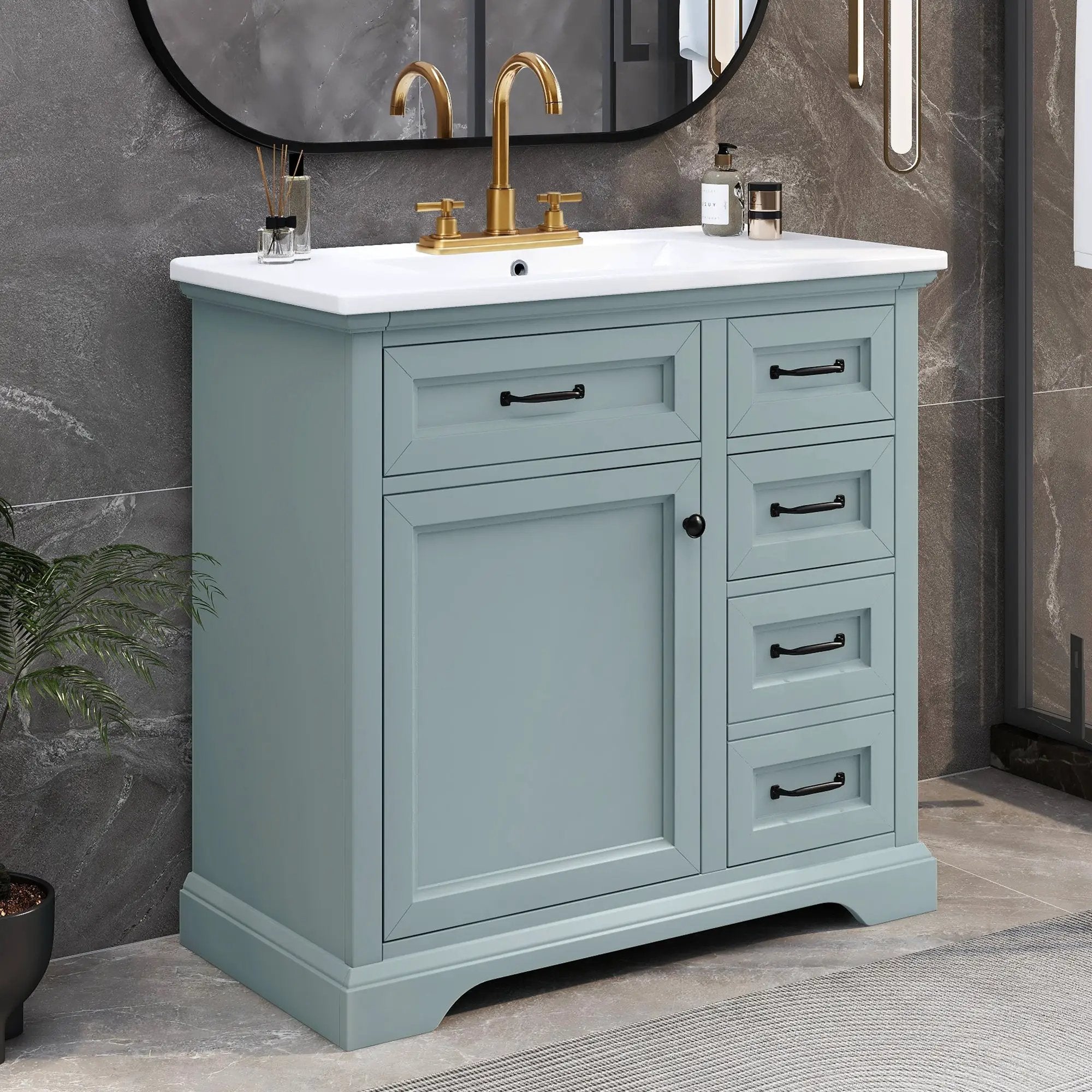 36" Bathroom Vanity with Ceramic Sink and Storage by HouseOfZazla