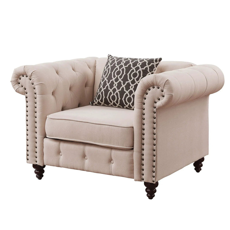 Aurelia - Linen Chair With Pillow - Beige by HouseOfZazla