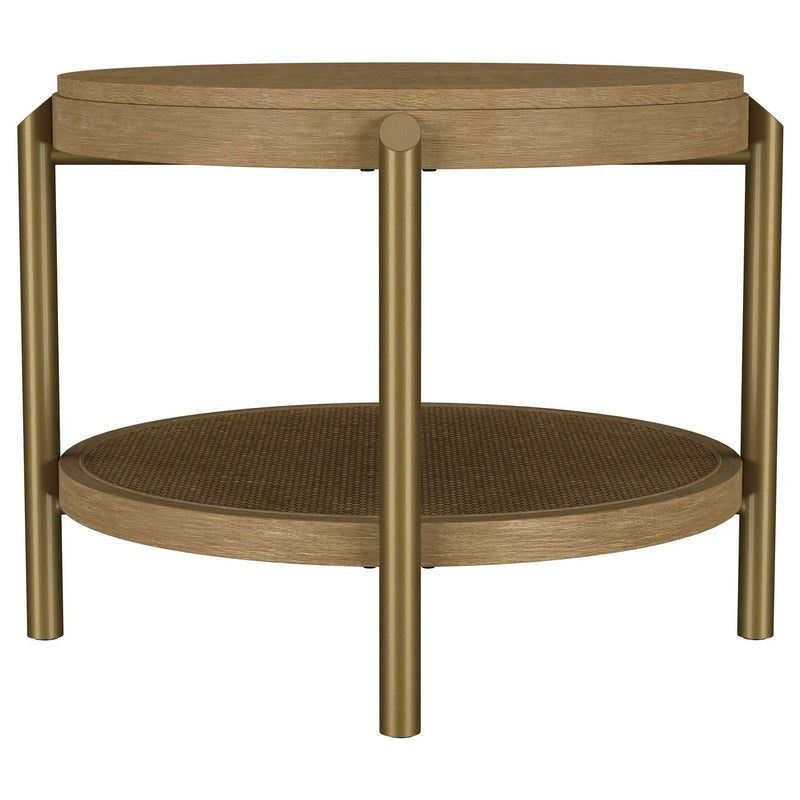 Arini Round End Side Table With Storage Shelf Sand Wash by Unique Piece Furniture