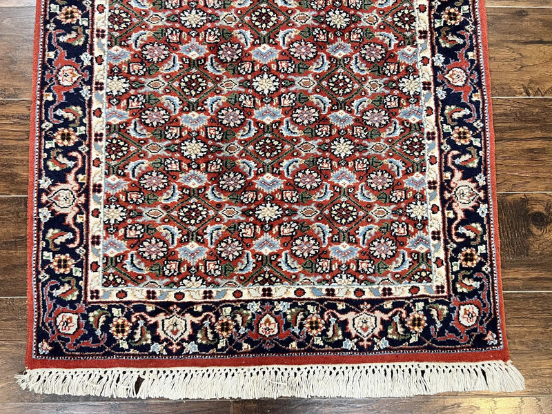 Indo Persian Rug 3x5, Red and Navy Blue, Wool Vintage Handmade Small Carpet 3 x 5 ft, Herati Pattern, Bidjar Rug by Jewel Rugs