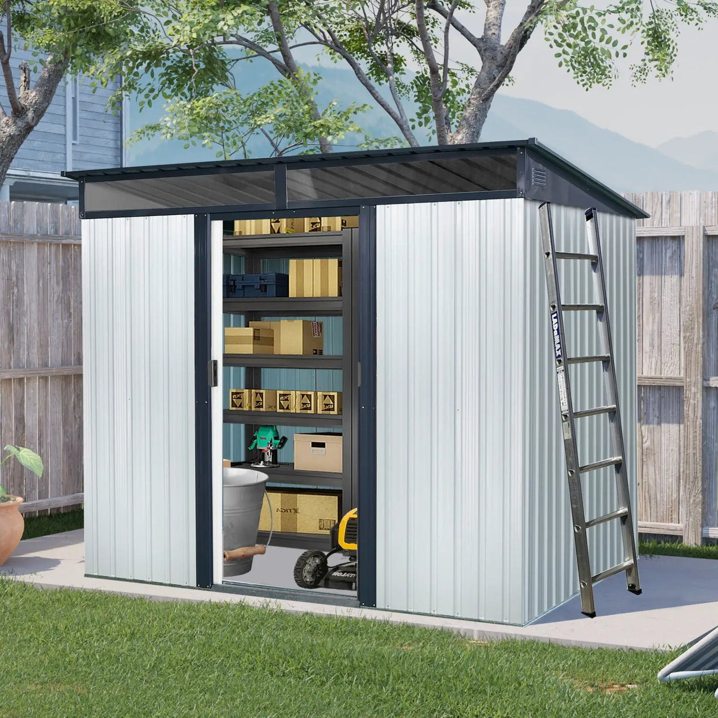 Outdoor Metal Storage Shed And Transparent Plate For Garden, Lawn by HouseOfZazla
