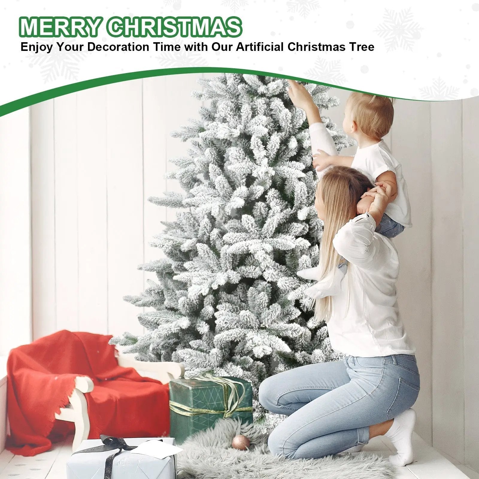 6ft Snow-Flocked Pre-Lit Christmas Tree with 1100 PE+PVC Tips by HouseOfZazla