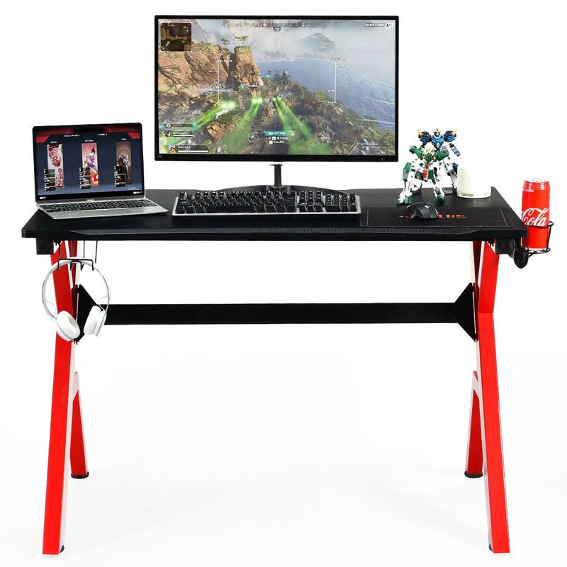 Ergonomic Gaming Desk with Carbon Fiber Surface and R-Shape Steel Frame by DirectDeals