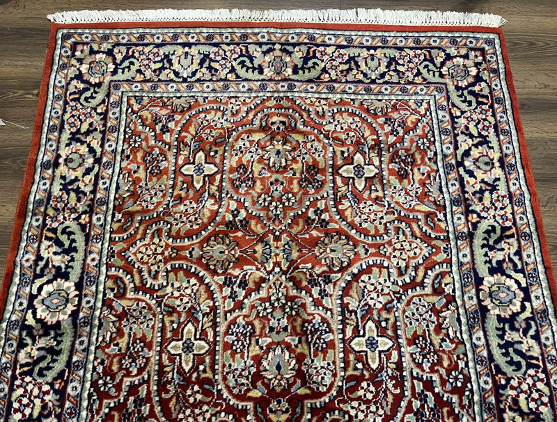 Indo Persian Rug 4x7, Allover Floral Oriental Carpet, Red and Navy Blue, Hand Knotted Indian Kashmiri Traditional Vintage Area Rug 4 x 7 ft by Jewel Rugs