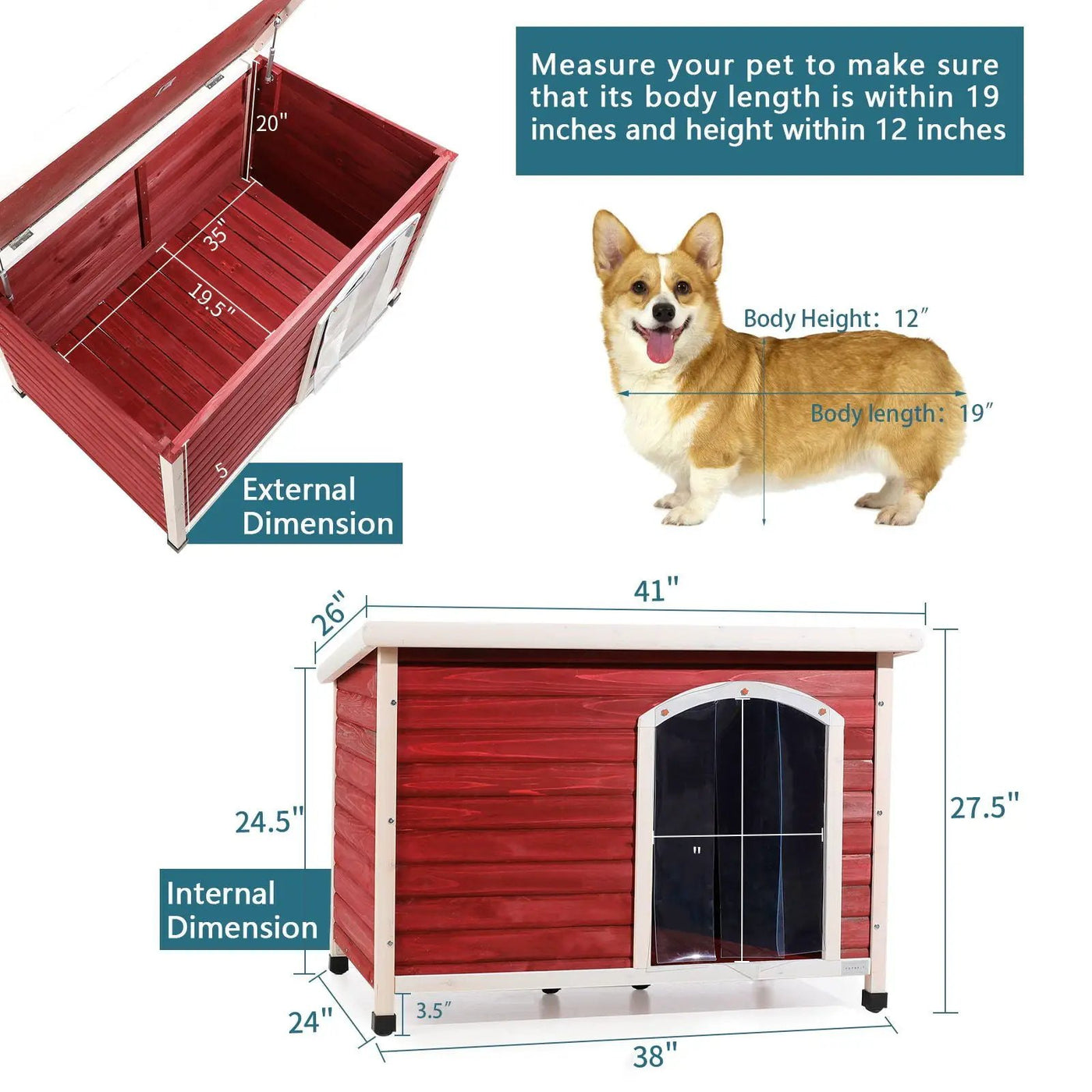Medium Wooden Outdoor Dog House, Waterproof Roof, Elevated Floor, Adjustable Plastic Feet by HouseOfZazla