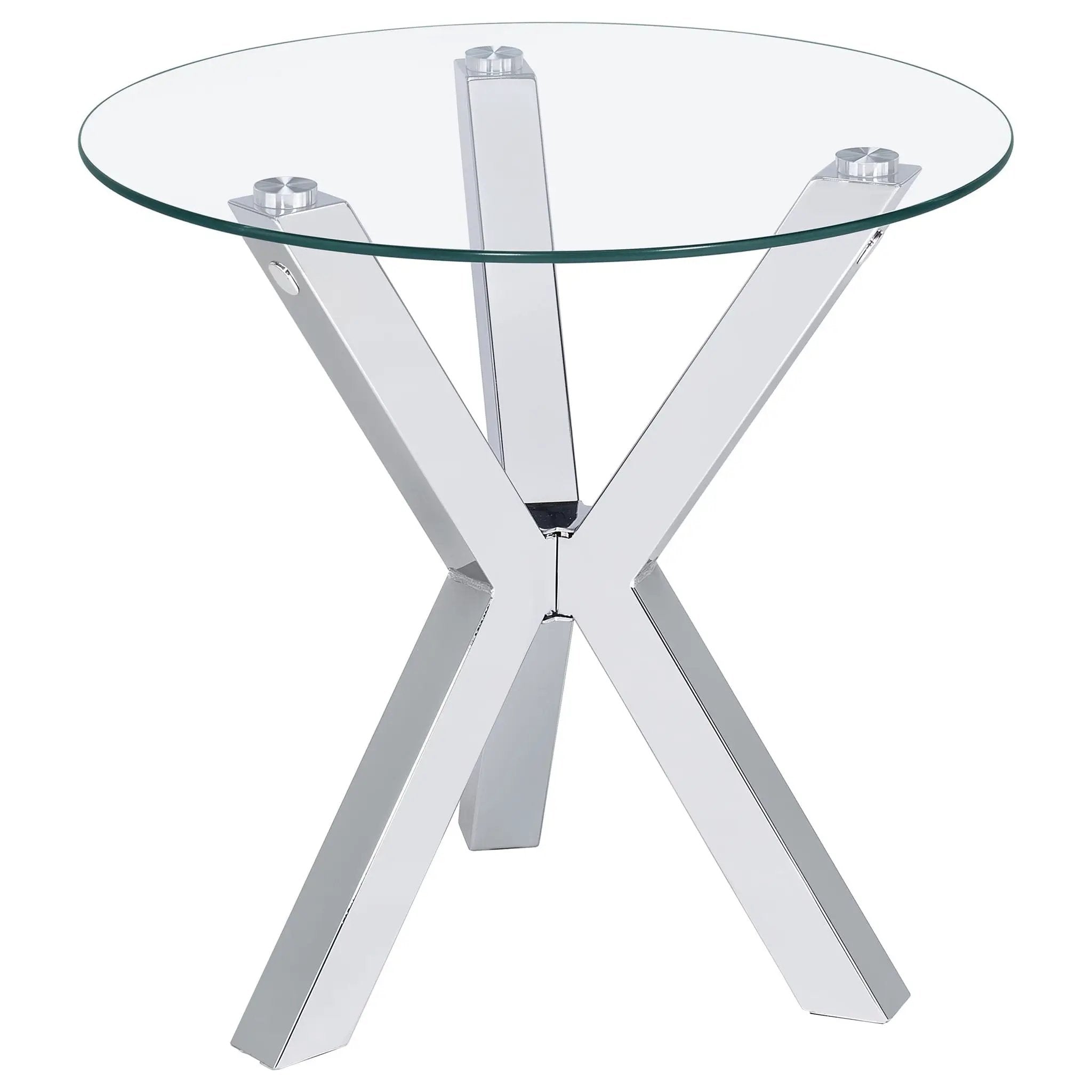 Kenzie Round Tempered Glass Top End Side Table Chrome by Unique Piece Furniture