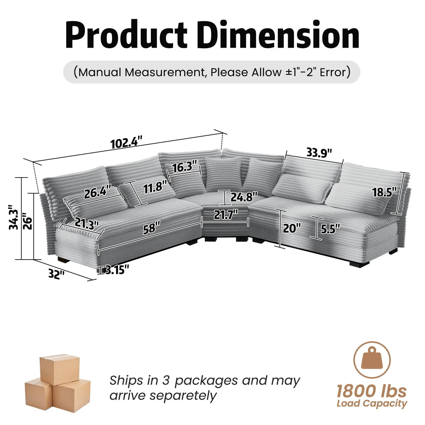 5 Seater L Shaped Sectional Sofa With Curved Corner, 7 Pillows by HouseOfZazla