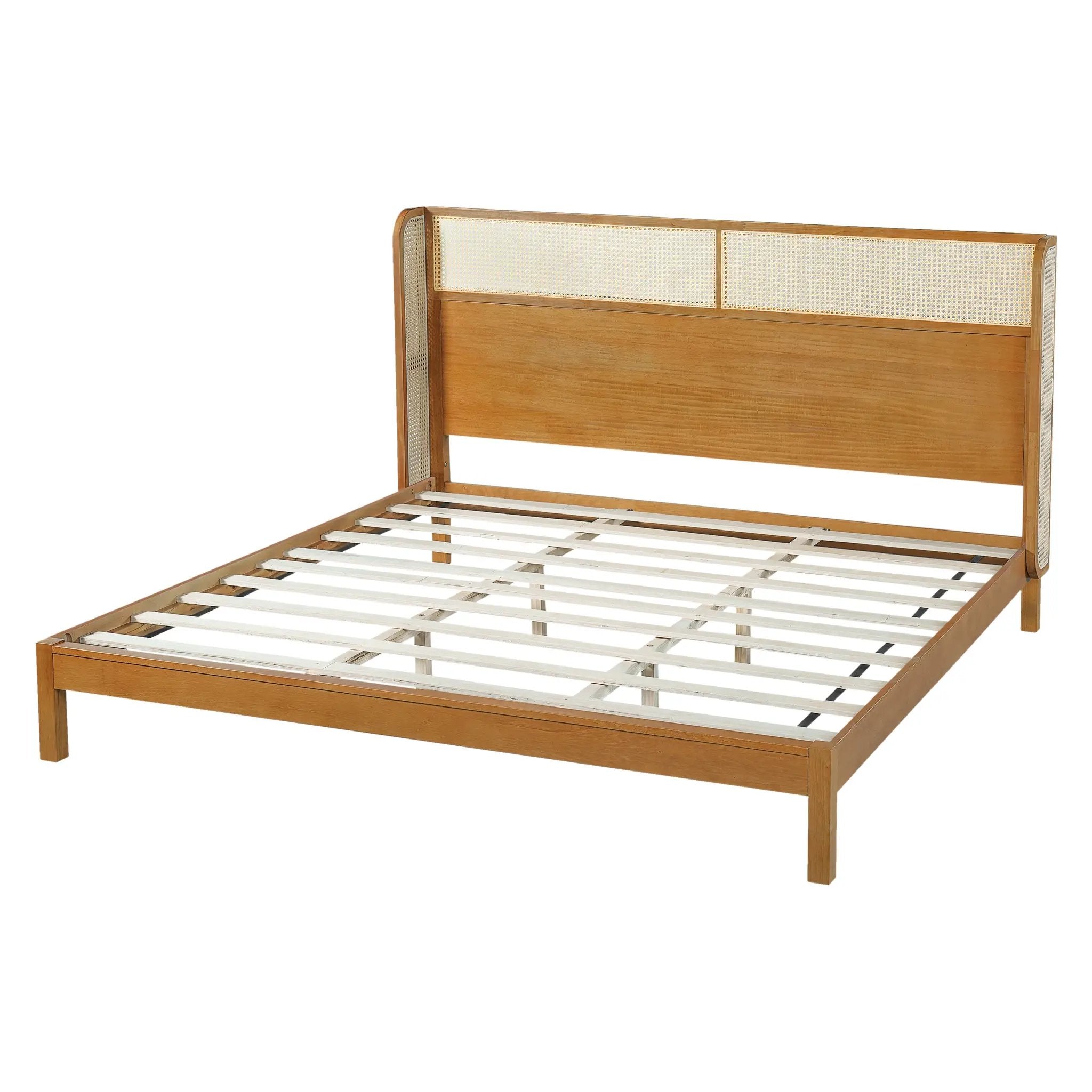 Premium Rubber Wood Platform Bed Frame with Headboard by HouseOfZazla