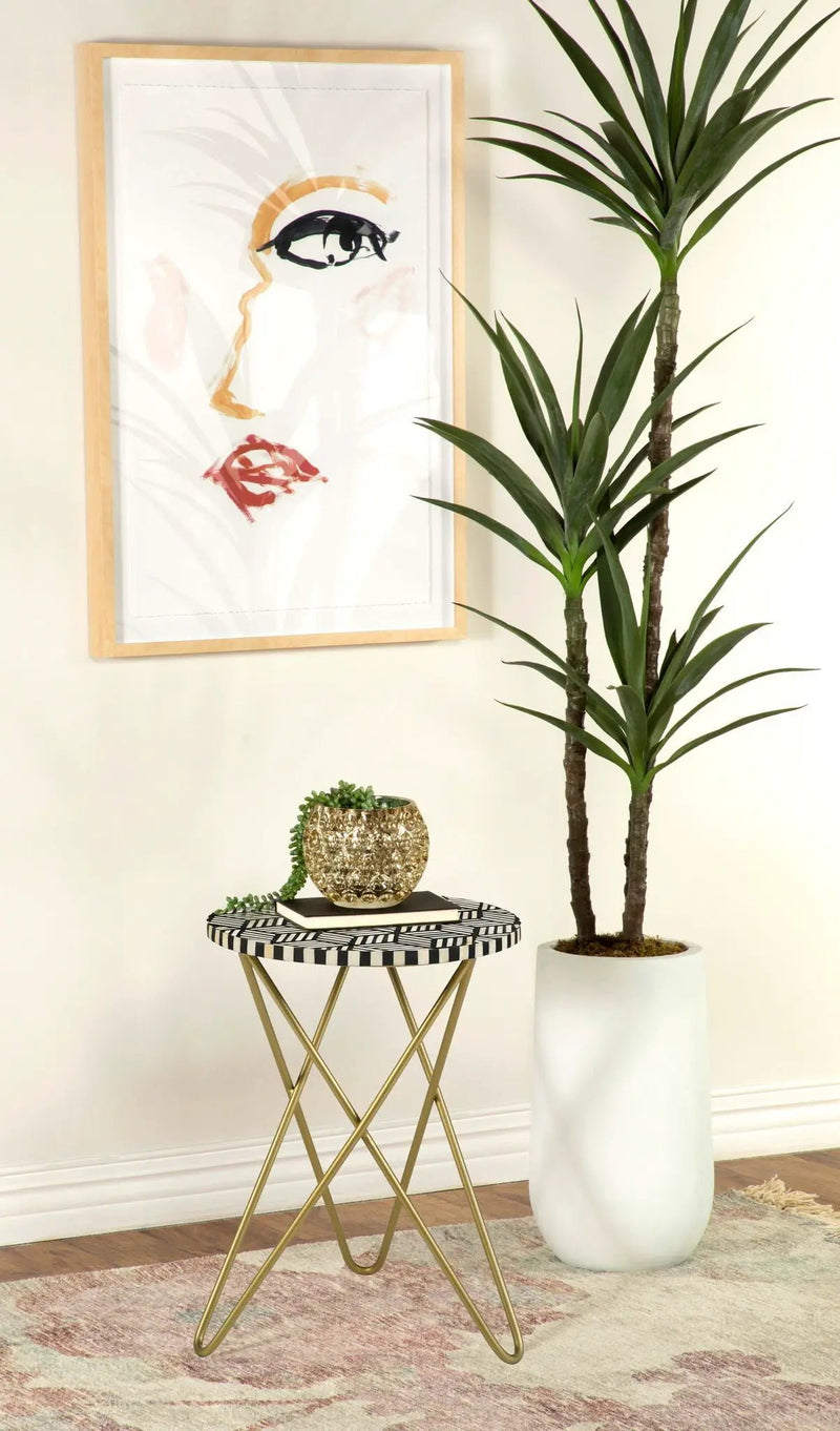 Xenia Round Bone Inlay Accent Side Table White and Gold by Unique Piece Furniture