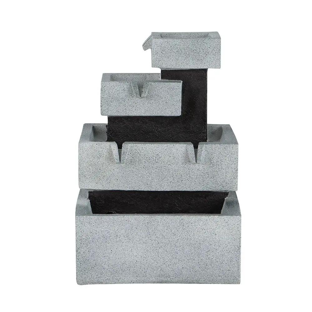 Decorative 4 Tier Block Fountain With Light, For Indoor And Outdoor - Black / Gray by HouseOfZazla