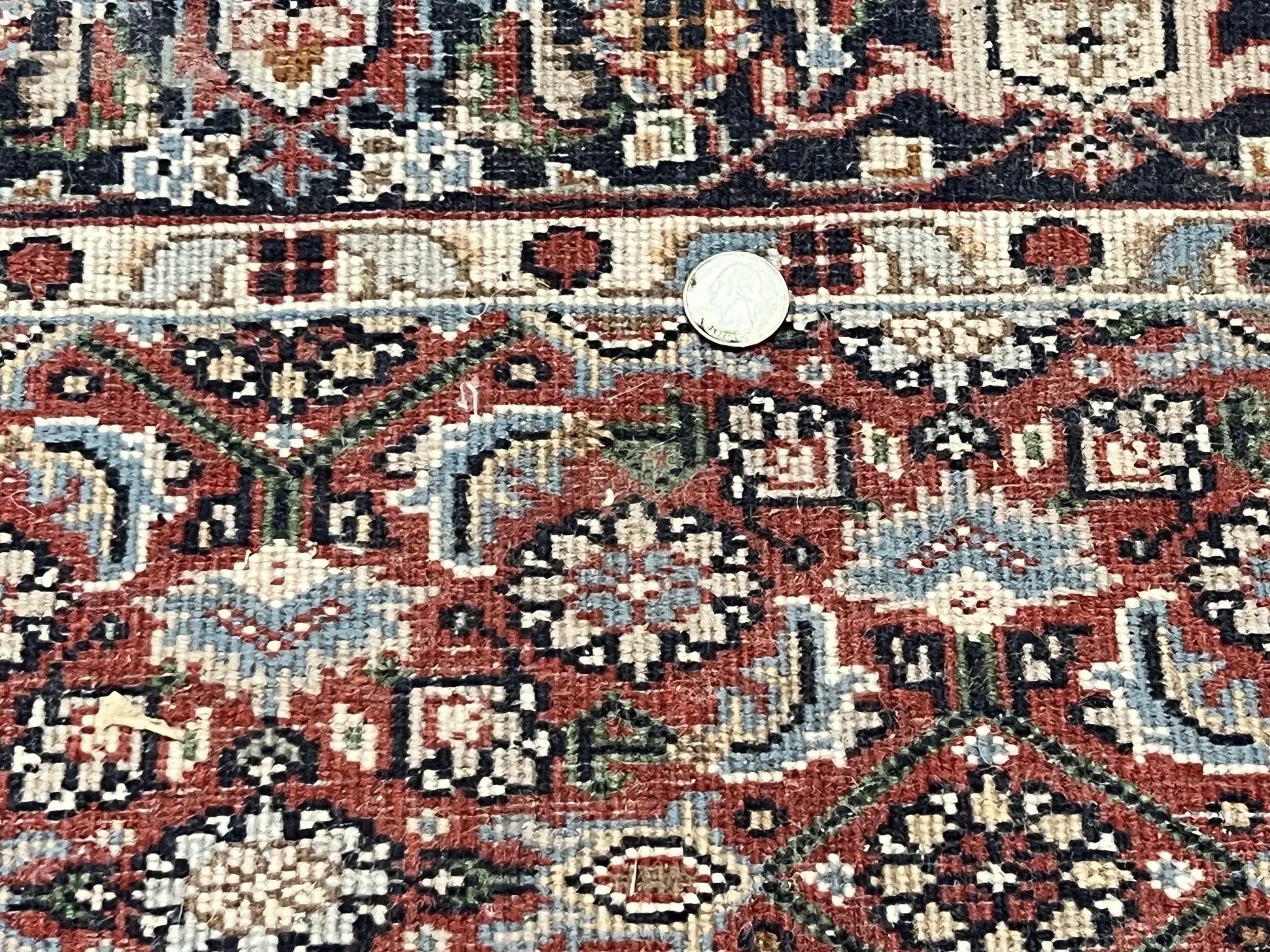 Indo Persian Rug 3x5, Red and Navy Blue, Wool Vintage Handmade Small Carpet 3 x 5 ft, Herati Pattern, Bidjar Rug by Jewel Rugs