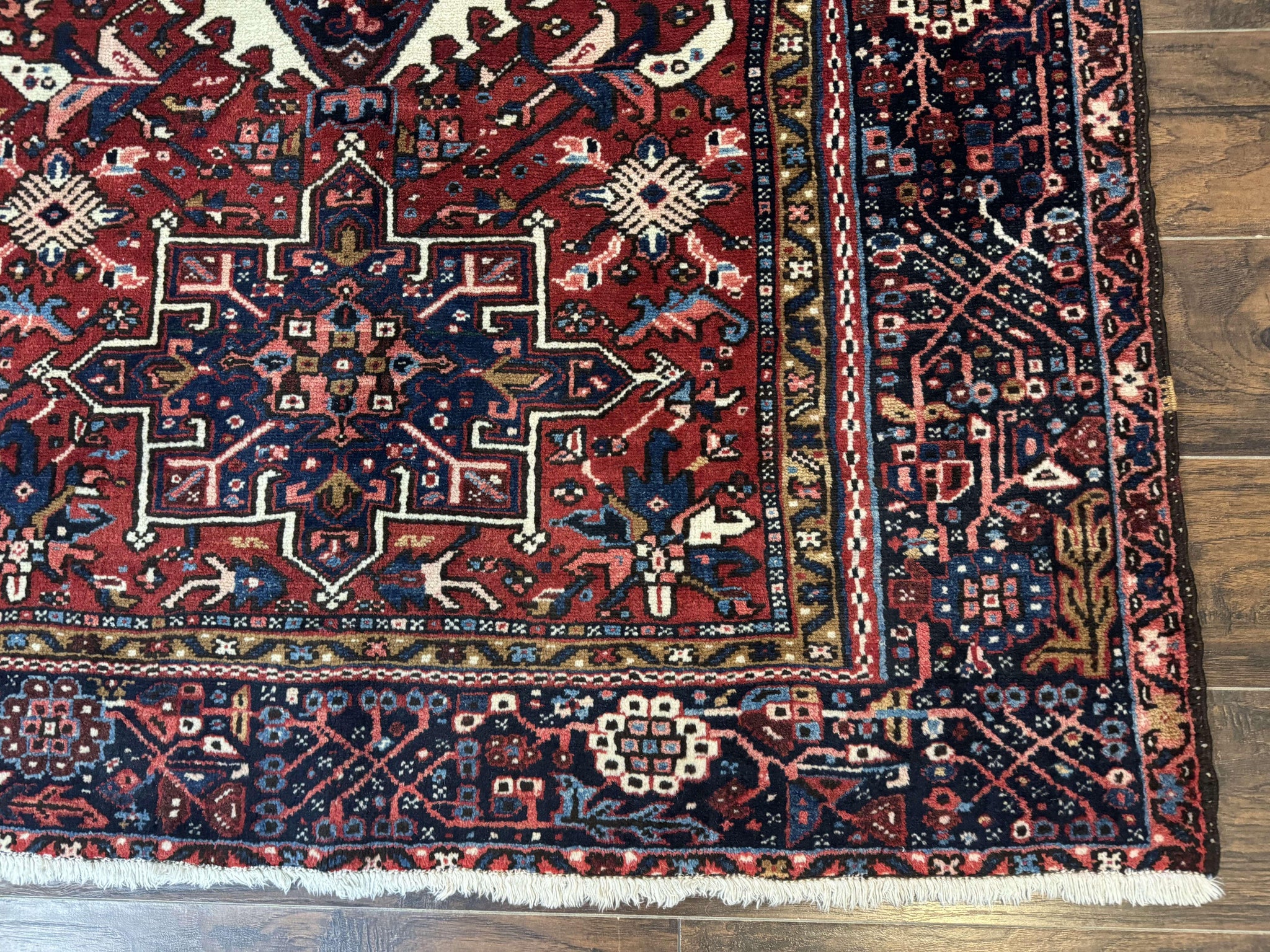 Persian Karajeh Rug 5x6, Antique Heriz Carpet, Geometric, Persian Tribal Rug, Brick Red Navy Blue by Jewel Rugs
